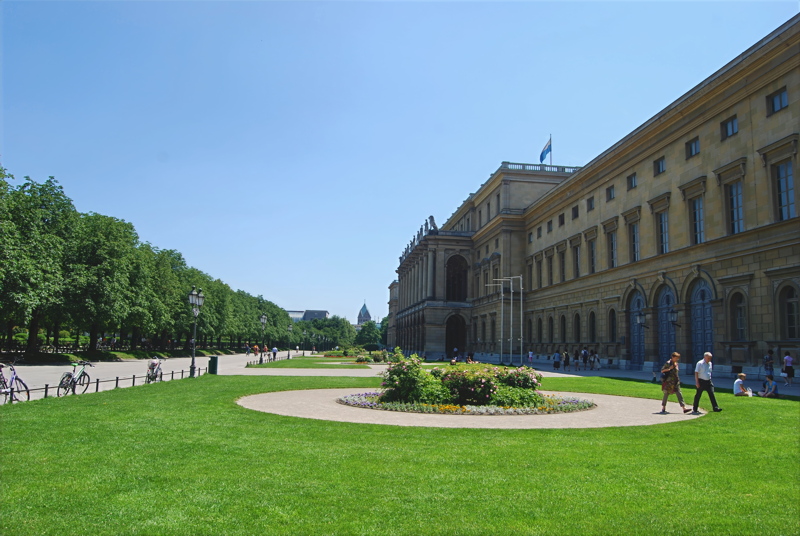 The Munich Residenz and the adjacent Hofgarten park area in Munich